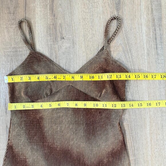 Vintage 90s Brown Moire Pattern Ribbed Maxi Dress Psychedelic Rave Fairy S - Picture 4 of 7